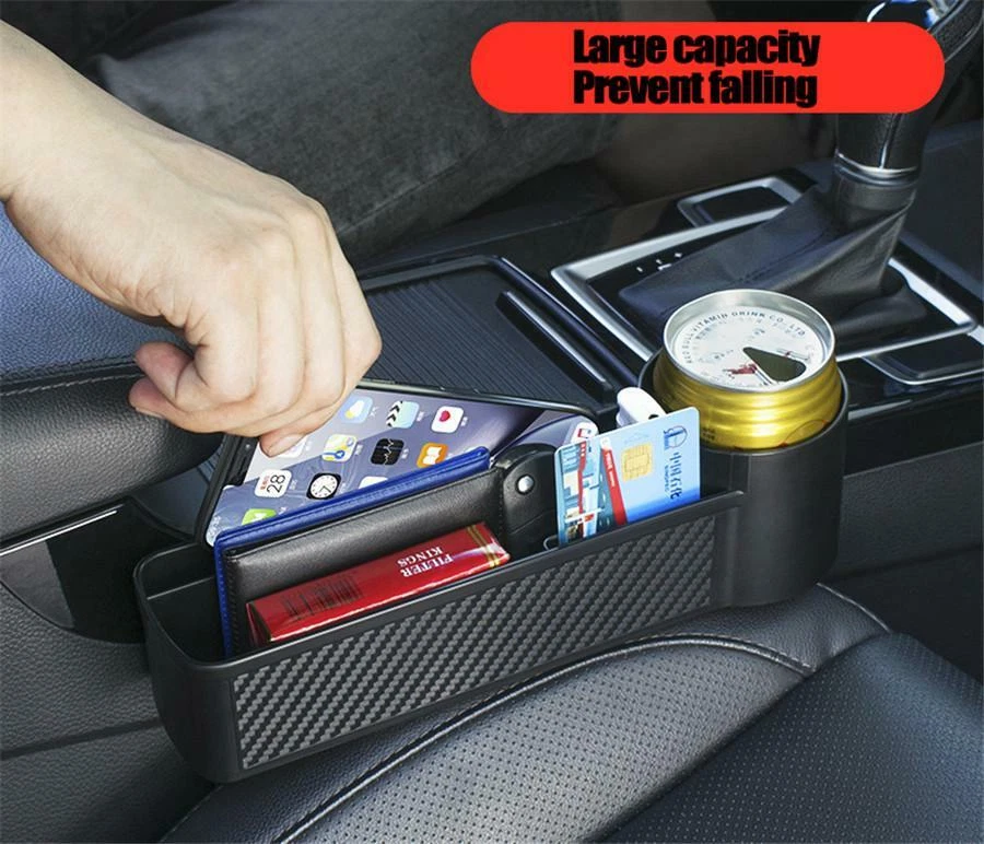 Car Seat Gap Catcher Phone Organizer Storage Box Pocket Cup Holder Carbon Fiber - Image 4 of 4