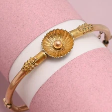 Antique Victorian Etruscan Revival Daisy Flower Yellow Gold Filled Bracelet