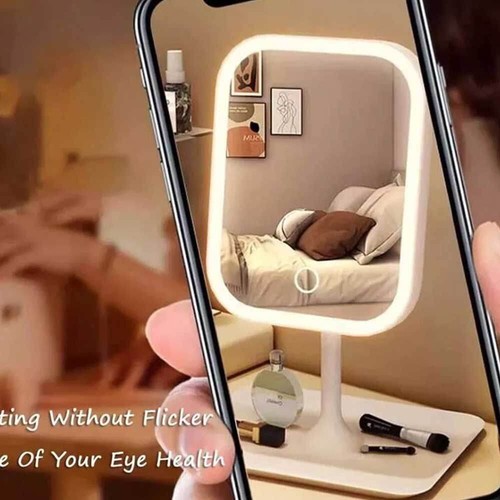 Rectangular Tabletop LED Makeup Mirror W/ Base Tray 3 Light Modes - Picture 5 of 6