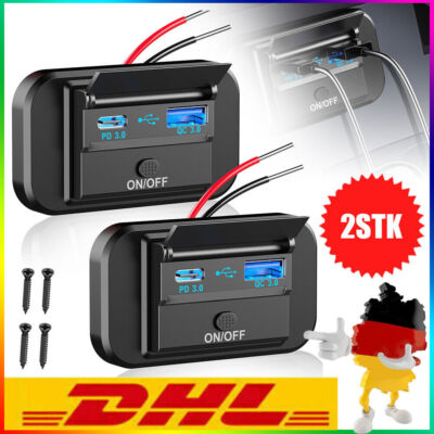 2Stk Auto KFZ Dual USB Typ-C Ladegerät Buchse Einbau Steckdose Für Wohnwage 12V