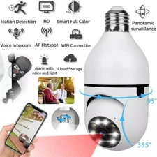 360° Panoramic WiFi IP Camera E27 Light Bulb Wireless 1080P HD Security Camera