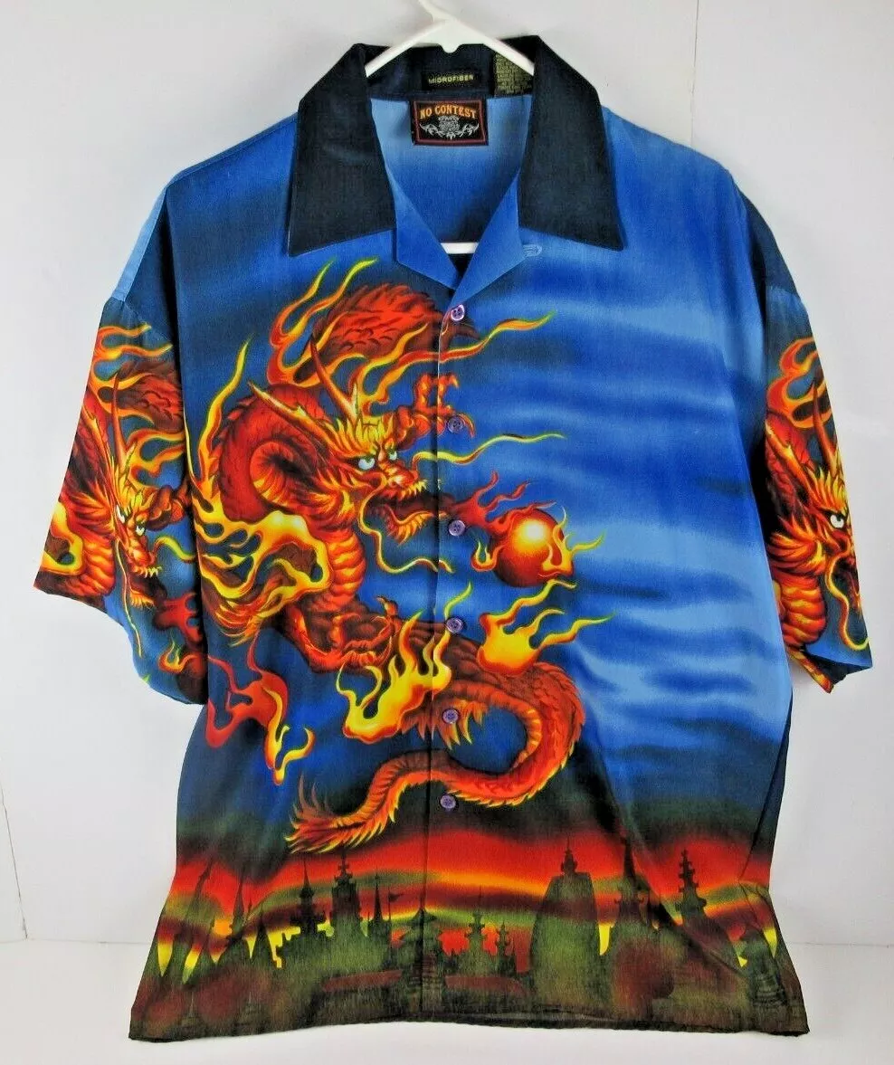 No Contest Vintage Button Up Dragon Lightning Shirt Large