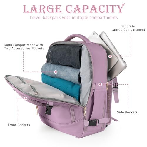 40L Carry On Travel Backpack For Women & Men - Flight Approved, Fits 17" Laptop, Purple - View #5
