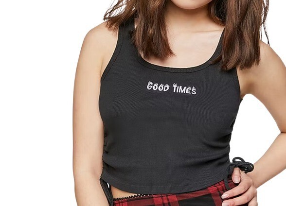 have a good time × Forever21 Forever 21 Womens Good Times Crop Tank Black Ribbed Side Cinched