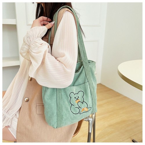 Solid Color Corduroy Handbag Large Capacity Handbag Casual Underarm Bag Women - Picture 5 of 15