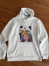Sailor Moon Tuxedo Mask White Graphic Logo Sweatshirt Hoodie Sz Large