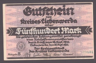 Liebenwerda Kreis; 500 Mark vom 16. September 1922; Ausg. „B"