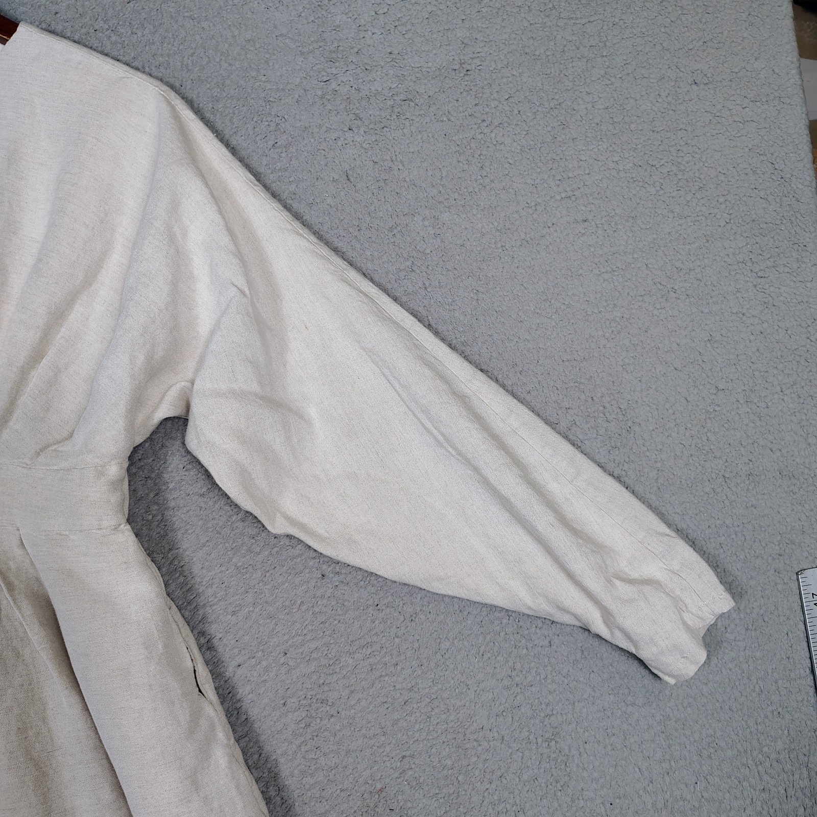 Veiled Midi Dress Women's M/Short Beige Linen Blend Pleated Minimalist Modest