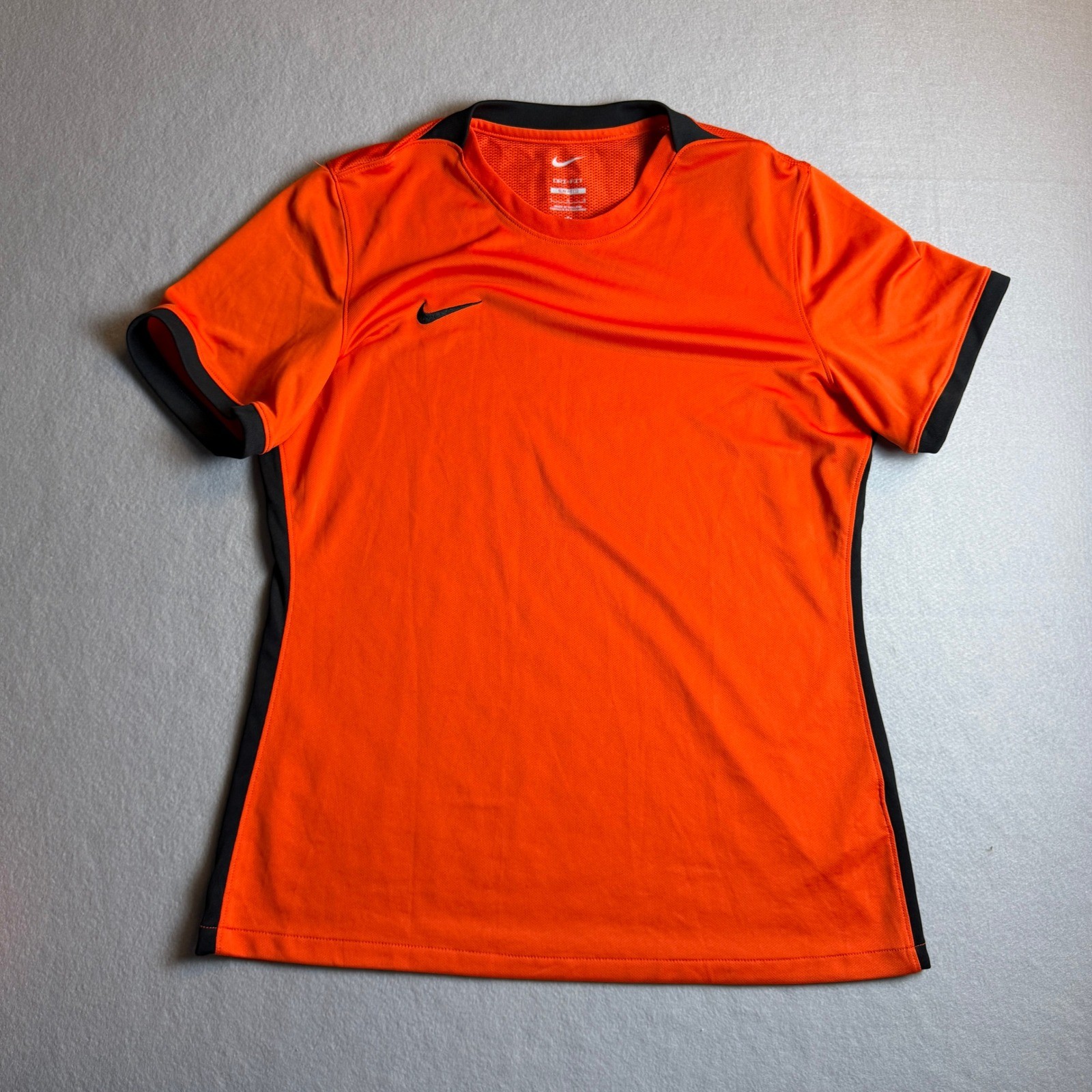 Nike Dri-FIT Soccer Jersey Mens Large Orange Black Slim Fit Training Shirt