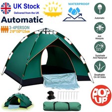 3-4 Man Automatic Instant Double Layer Pop Up Camping Tent Waterproof Outdoor UK