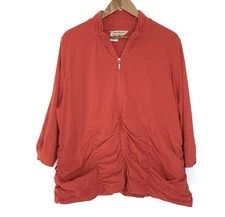 Norm Thompson Women’s Sweatshirt 2X Orange Full Zip 3/4 Sleeve Pockets Stretch