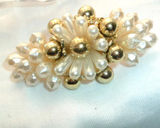 Vintage White Pearl Golden Flowers 3" Hair Barrette