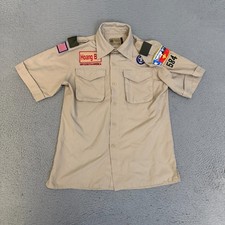 Boy Scouts of America Uniform Shirt Youth Size Large Beige Short Sleeve Vented