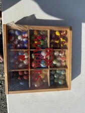 Vintage New Mega Marbles Wooden Collectors Box 80 Marbles 4 Shooters Sealed