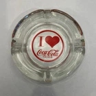 Vintage I Heart Coca Cola Clear Glass Ashtray 4.5” Retro Reverse Painted Round