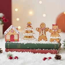 4 Pcs Christmas Gingerbread Decorations,Christmas Resin Gingerbread Man Statu...