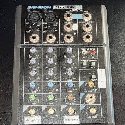 Samson MixPad 4 Portable Battery Mixer, 4 Channels, XLR, RCA, TS Inputs
