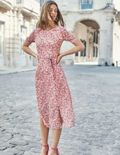 BODEN Jane Milkshake Pink Floral Midi Dress Petite 4 Short Sleeve Women’s
