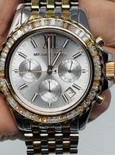 Michael Kors Everest Crystal Two Tone Silver Gold Pave Chronograph Watch EUC