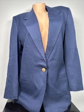 Vintage Talbots Blazer Womens Size 10 Blue One Button Lined Linen Blend USA Made