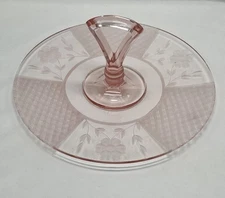 Mckee Pink Depression Diamond Lattice Floral Tidbit Sandwich Desert Plate Dish