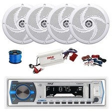 Pyle BT Marine MP3 Receiver, BT Amp w/Kit, 4X 5.25" 180W White Speakers,Wire