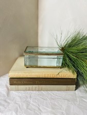 Vtg Etched Glass Brass Lidded Trinket Box Mirrored Bottom 5.25"