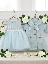 Blueberi Boulevard Light Blue Sparkle Tweed Dress  Coat Set, S6/8m, NWT