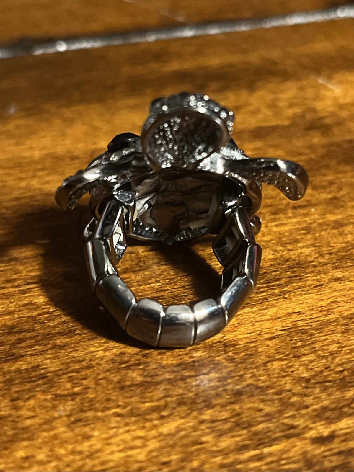 Turtle Stretch Ring Black and Gray Rhinestones Si… - image 3