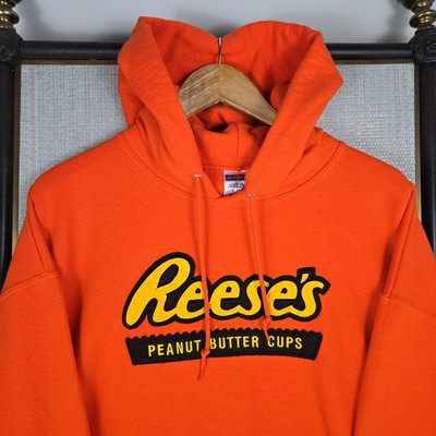 JERZEES NUBLEND x REESES PB CUPS Mens XL Hooded Sweatshirt Orange Raised Logo