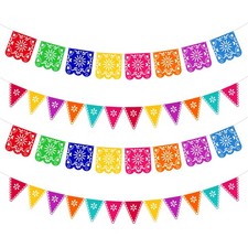 4-Piece Colorful Mexican Papel Picado Banners, Fiesta Party Decorations, Cinc...