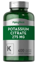 Potassium Citrate 275mg | 400 Capsules | Non-GMO, Gluten Free | by Piping Rock