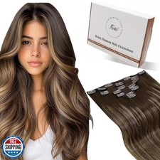 Hetto Clip in Hair Extensions Real Human Hair Balayage Brown Clip in Human Ha