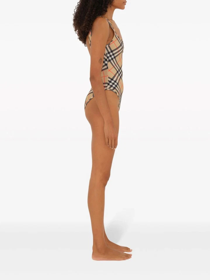 Burberry Beige Check-Pattern Swimsuit: Square Neck, Scoop Back, Slip-On Style - Image 2 of 4