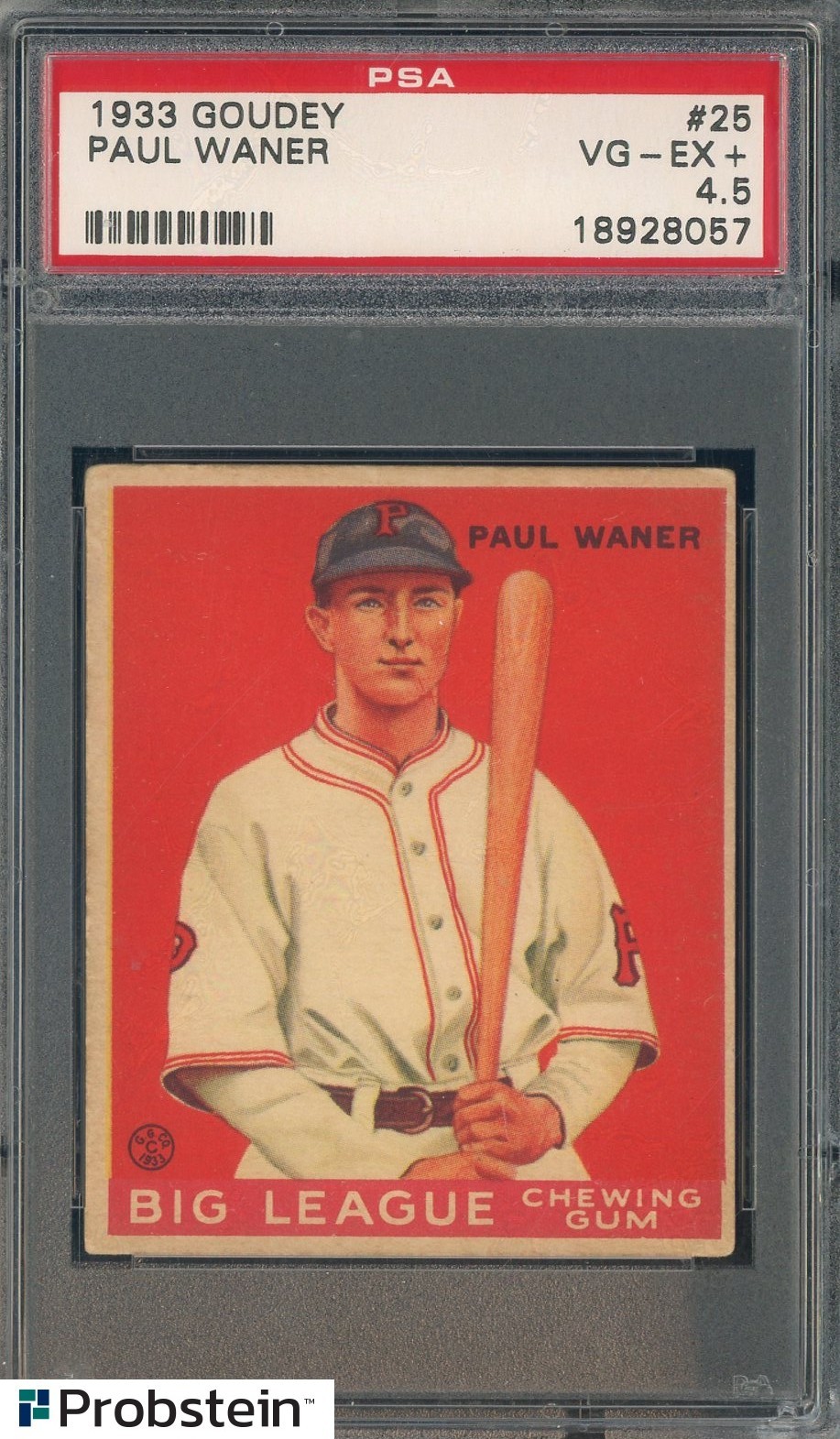 1933 Goudey #25 Paul Waner Pittsburgh Pirates HOF PSA 4.5 VG-EX+