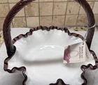 Fenton milk glass Violets in the Snow  Spanish Lace basket signed by V. Gherke