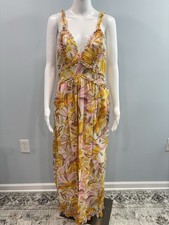 Moon Orchid Women’s Floral Maxi Dress L Ruffle Adjustable Strap Flowy Summer