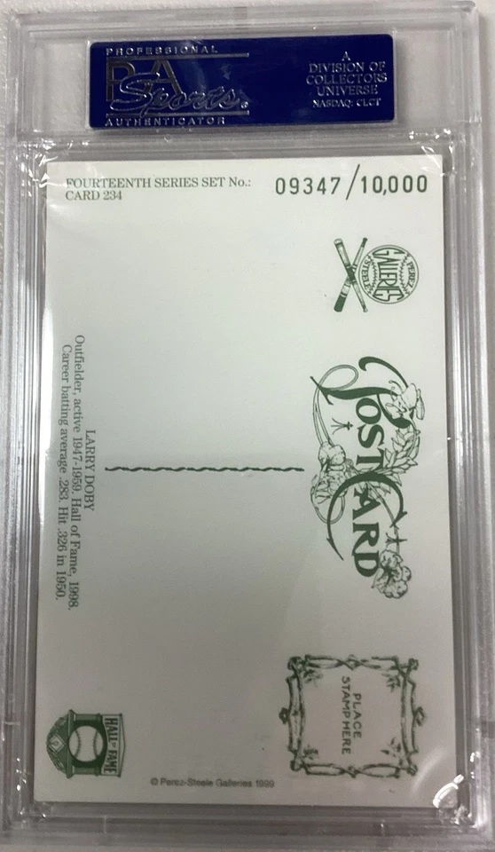 Larry Doby Signed Perez Steele Postcard Baseball Indians Autograph PSA/DNA MT 9 - Image 2 of 2