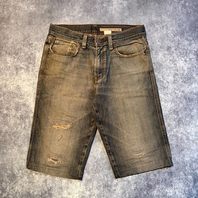 DKNY Mens Distressed Denim Shorts Gray Long Length Size 31 Y2K Streetwear Baggy