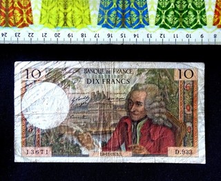 ( FR 1.50 ) Billet FRANCE 10 francs Voltaire Année : 1973 .
