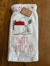 Rae Dunn Peanuts Snoopy SWEET CHRISTMAS Set of 2 Kitchen Towels Free Shipping