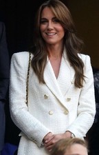 ZARA BLAZER DOPPIOPETTO TWEED TESTURIZZATO ECRU BOTTONI ORO KATE MIDDLETON L