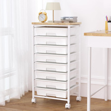 Rolling Cart with 8 Drawers, Storage Drawers Cart with Wooden Tabletop and Locka