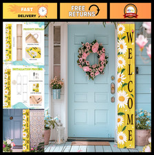 Spring Summer Welcome Porch Sign - Daisy Wooden Wall Decor for Front Door, 47.2
