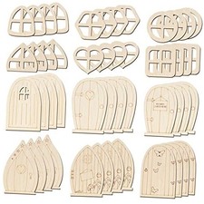 48 Pcs Wooden Fairy Garden Door Fairy Doors DIY Craft Kit Unpainted Mini Blank