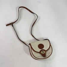 Vintage Dooney & Bourke Crossbody Bag Ivory All Weather Leather Turn Lock 90s