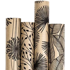 4 Pack Kraft Paper Roll 30" 10 ft Each Plants Design Gift Wrapping Birthday Wedd