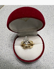 14k Yellow Gold Diamond Cluster 2-Piece Engagement/Wedding Ring Set Sz 7