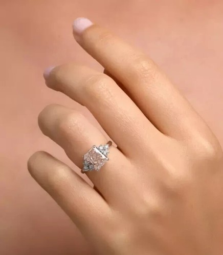 Radiant Cut 3.30Ct Lab Grown Vivid Pink Diamond Engagement Ring 14K White Gold - Picture 6 of 9