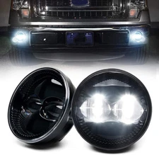 Pair Round Black LED Fog Lights Replacemt For Ford F150 2006-2014 Bumper Lamps